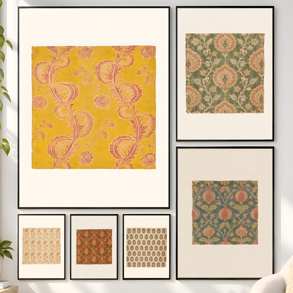 Vintage Collectible Posters - Vintage Botanik Çiçek Desenli Tekstil Koleksiyonu