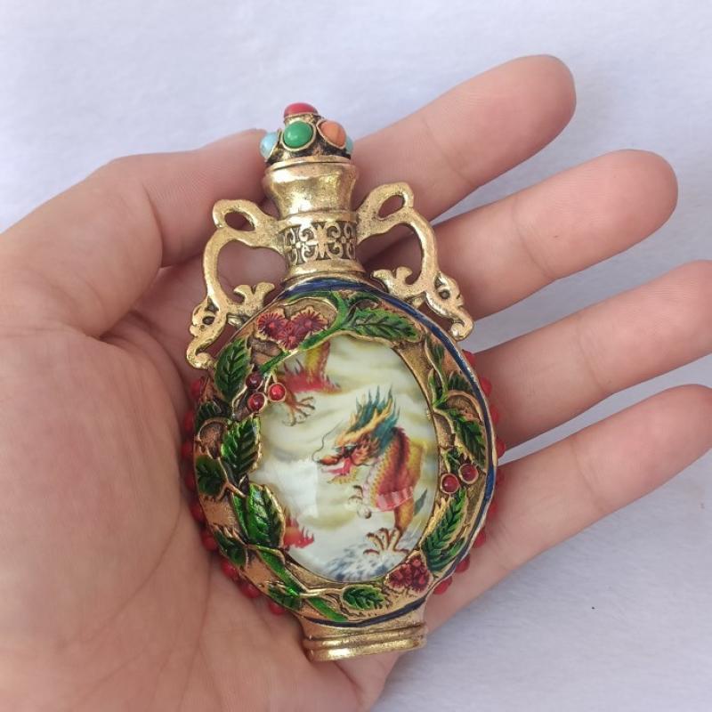 Vintage Collectible Bottles - Karanlıkta Parlayan Ejderha Şişesi, Antika Pirinç